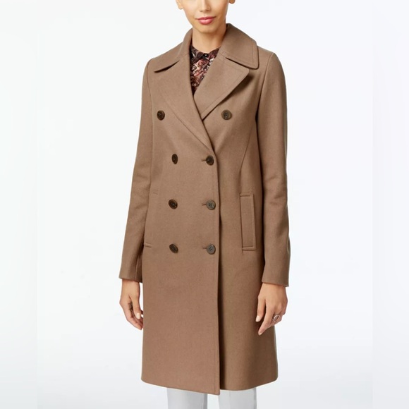 Wool Blend Coat Elie Tahari with Genuine Fox Fur Trim - Picture 12 of 12